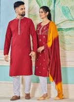 Pure Viscose Red Festival Wear Embroidery Work Readymade Combo Set